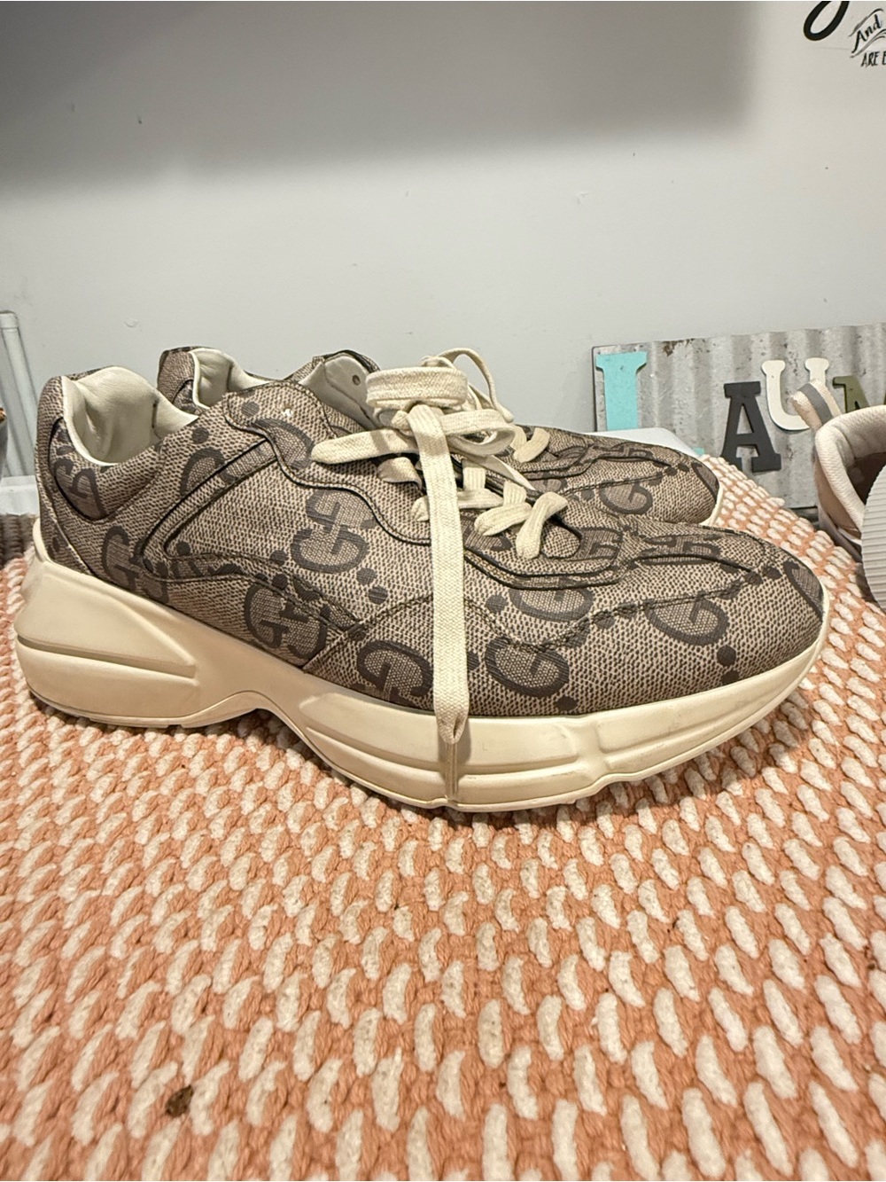 Gucci Beige/Brown Monogram Rhyton Sneakers - Picture 2 of 6